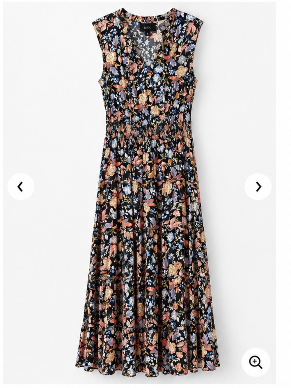 MSK Black Multi Floral Smocked Maxi Dress with V-Neck